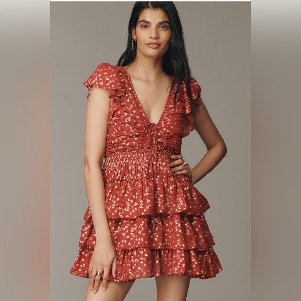 By Anthropologie Short-Sleeve Ruffled
Mini Dress